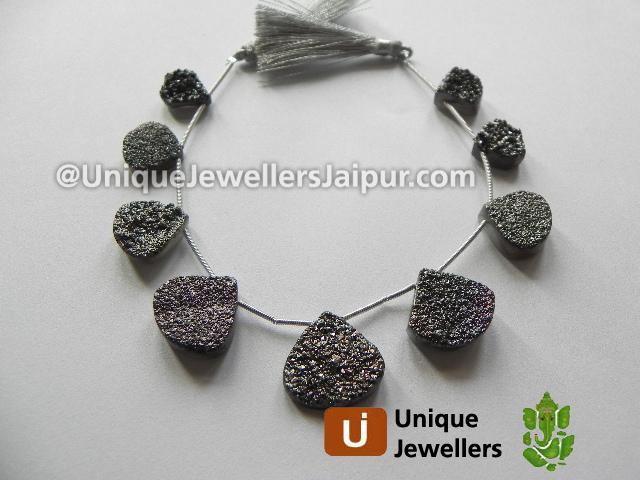 Platinum Drusy Faceted Heart Beads
